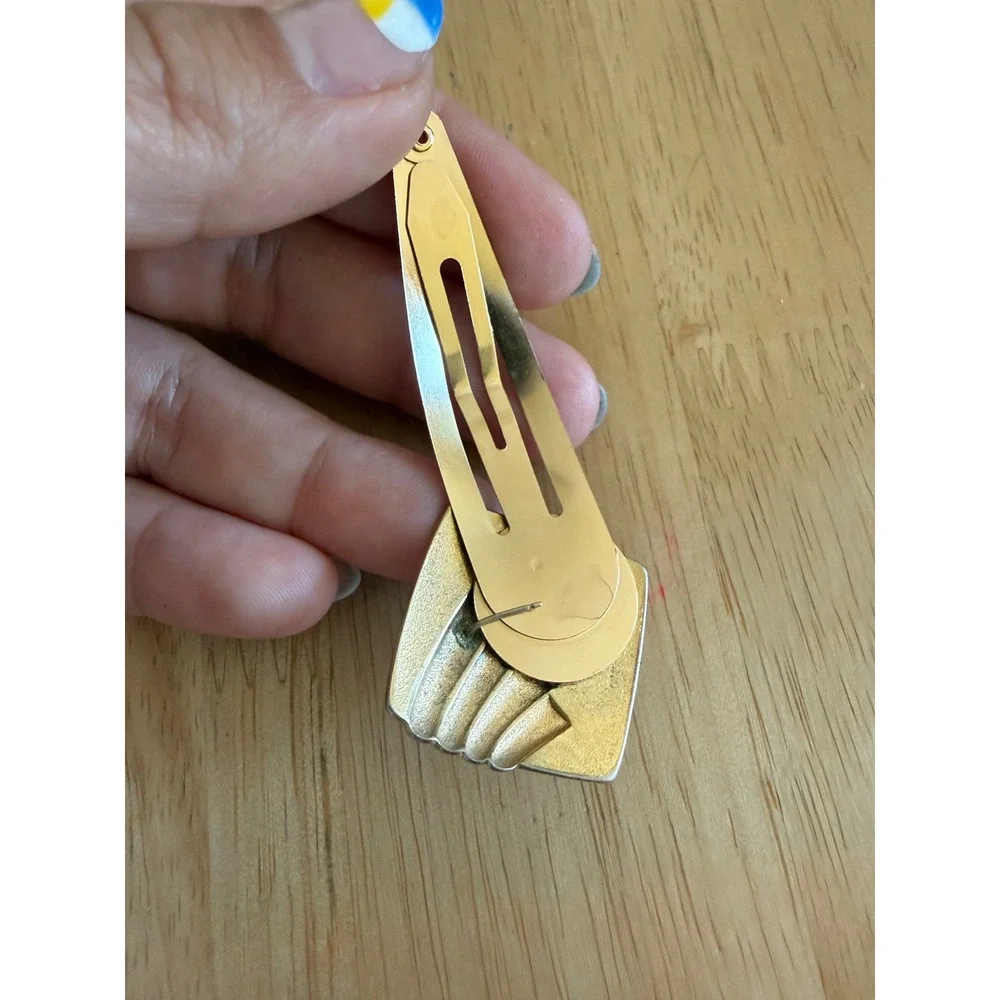 Vintage Gold Tone Geometric Art Deco Snap Barrette Hair Clip Square Motif